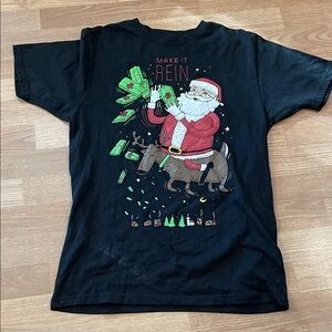 Holiday Time Black Santa and Reindeer Tee “make it rein”